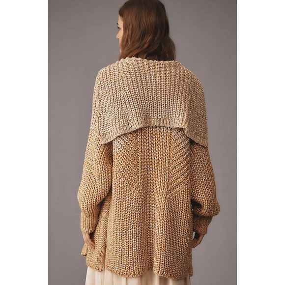 Anthropologie Maeve Oversized Collar Cardigan Sweater M Gold Shimmer Holiday NWT - Picture 9 of 16